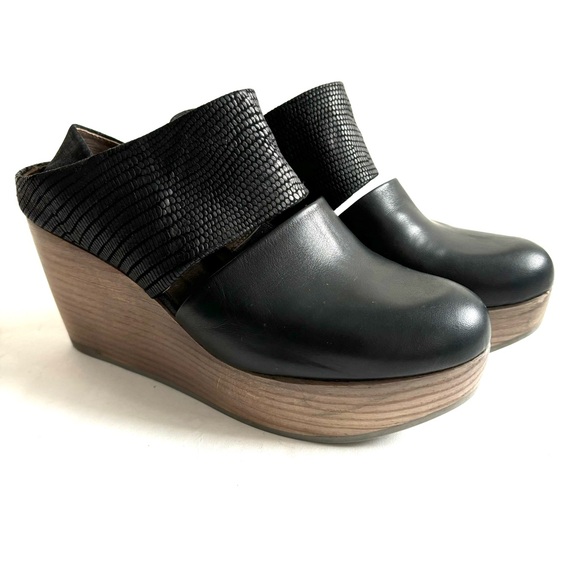 Coclico Harlen Wedge Platform Clogs Leather Wooden Shoes Black Size 6/36 - Picture 17 of 17